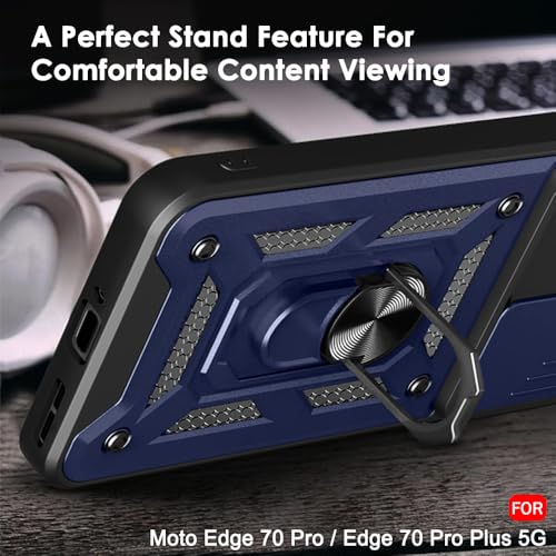 Image of TheGiftKart Tough Armor Bumper Back Cover Case for Motorola Moto Edge 70 Pro /Edge 70 Pro Plus 5G | Kickstand & Ring Holder | 360 Protection Back Cover Case (PC & TPU, Rotating Camera Cover, Blue)