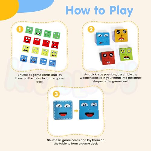 Image of Kidology Emoji Cube Face Change Game for Kids Age 3+ Years, Learning Educational Emotion Change Blocks, Cute Expression Puzzles and Interesting Gift for Boys & Girls | 16 Cubes and 72 Design Cards