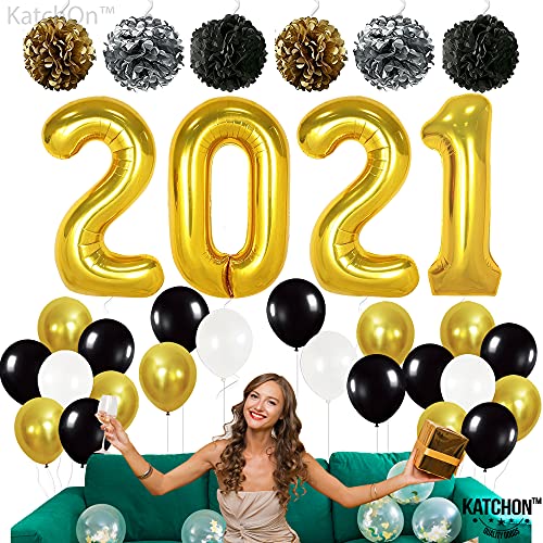 Gold 2021 Balloons For Grad Party Decorations - Big Pompoms, Pack Of 6 | Black And Gold Graduation Decorations 2021 | Graduation Balloons For Graduation 2021 Decorations | Class Of 2021 Decorations #TOP6
