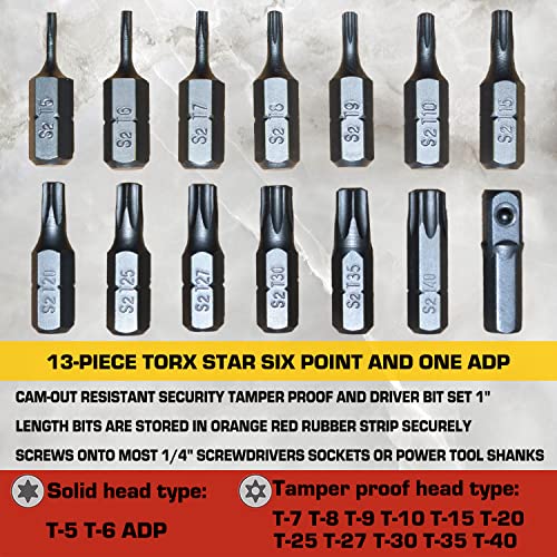 14-Piece Tamper-Proof Torx Bit Set, S2 Alloy Steel T5-T40 Security Tamper Resistant Star Bits. Alworkkit Gifts For Men #TOP2