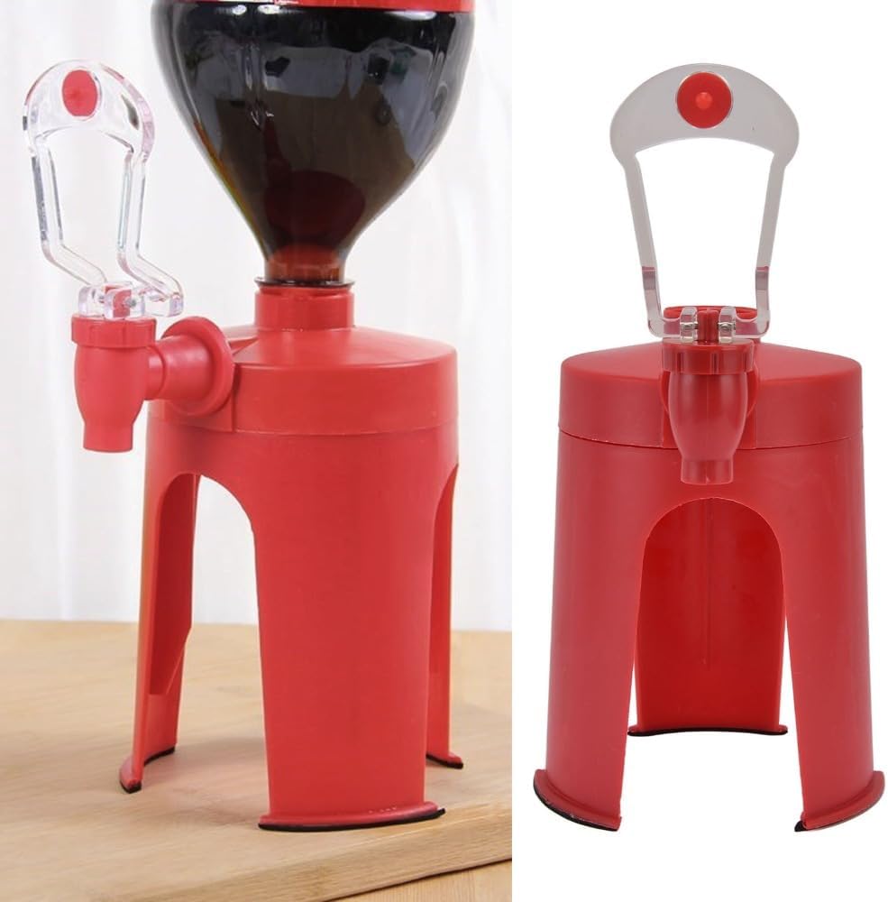 Mini Portable Soda Maker for Home & Travel – Inverted One-Click Dispenser, Compact Red Plastic Drink Fountain for Water and Beverages