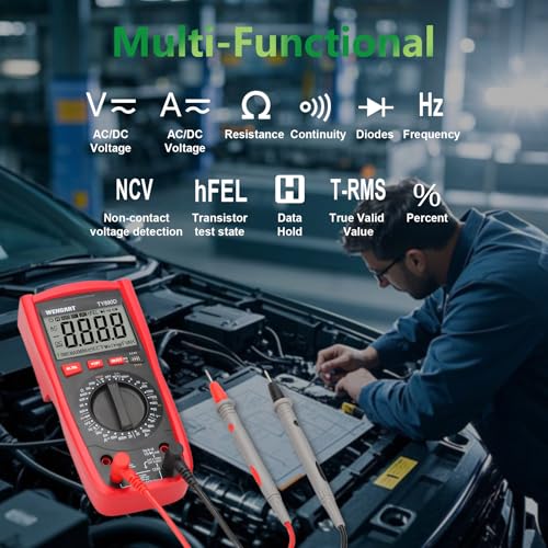 Image of Wengart Digital Multimeter, 1000V AC /DC Manual-Ranging Tester for Voltage, Current, Resistance, Capacitance & Frequency, Professional NCV & Transistor Checker with hFE, LCD Display for HVAC & Solar PV