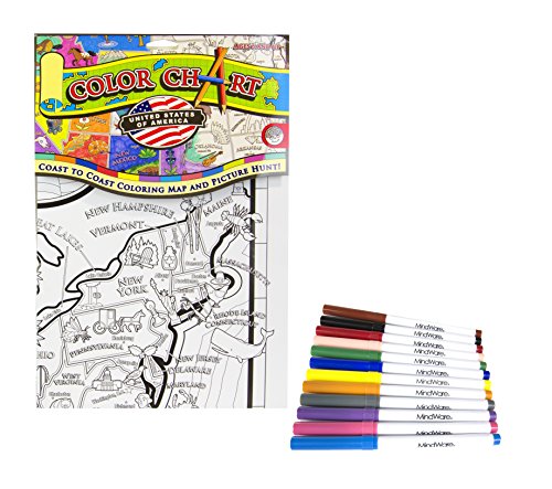MindWare - Color Chart: USA - Coloring Map and Picture Hunt - Teaches Creativity and Fosters Imagination - Includes 40