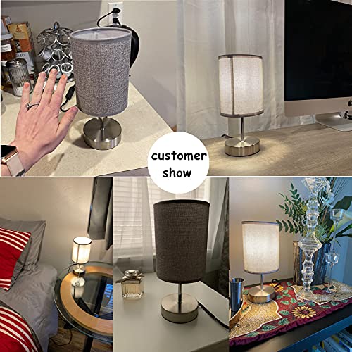 Hugchg Touch Control Table Lamp, Dimmable Touch Control Bedside Lamp Small Nightstand Lamp With Grey Fabric Shade Bedroom Lamp For Bedroom,Living Room,Office,4W Dimmable Bulb Included #TOP1