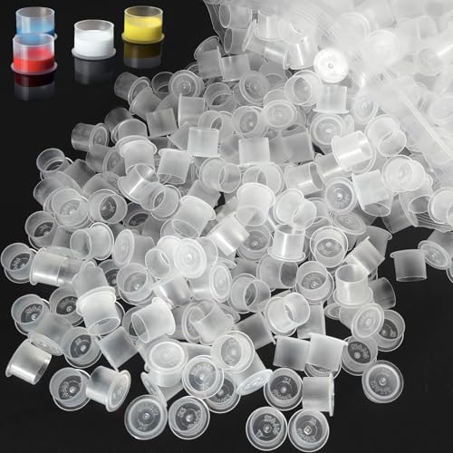 Image of Emalla 1000Pcs Medium Tattoo Ink Caps Disposable Tattoo Ink Cups with Base | #14MM Plastic Tattoo Caps Pigment Container Ink Caps Self Standing Ink Cups for Tattoo Ink Tattoo Supplies Tattoo Accessory