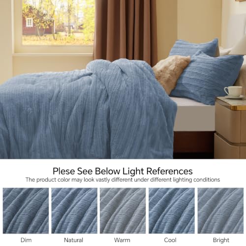 Image of BEDELITE Faux Fur King Size Comforter Set, Fluffy Bed Set, Blue Fog | Super Soft & Warm, Luxury Fuzzy Cozy Comforter for Winter, Heavy Plush Bed set, with 2 Pillowcases