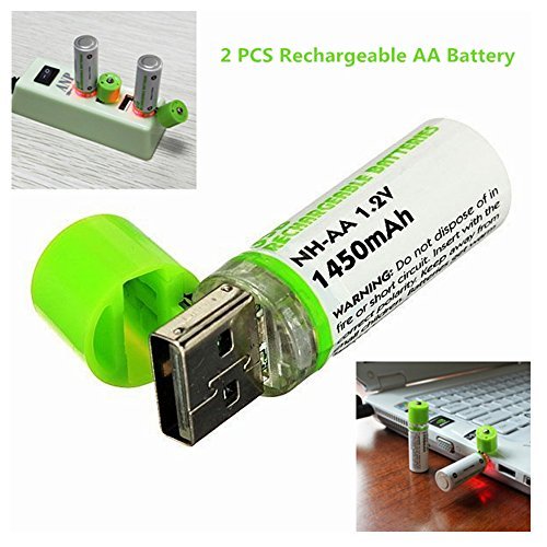BridayNH AA Battery & Integrated USB Charger Rechargeable 1450mAh 1.2V (2 Pack)