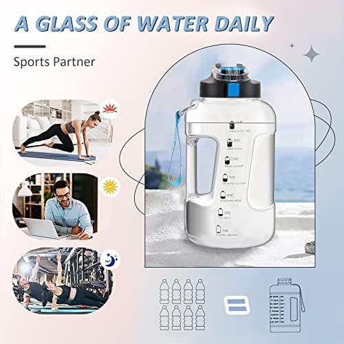 Glaxcidy 2 In 1 Water Bottle with Straw and Lid, 2.5L Sports Water Bottle with Time Markings and Wide Mouth, BPA Free Daily Water Intake Bottle for Gym and Exercise(White)