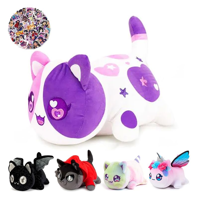 LCCOOUS®61-Pcs 丨Aflac Cat Plush+ 60pcs Stickers -Meow Cat Stuffed Animal Collection, Meow Cat Plush Birthday Gift for Kids.