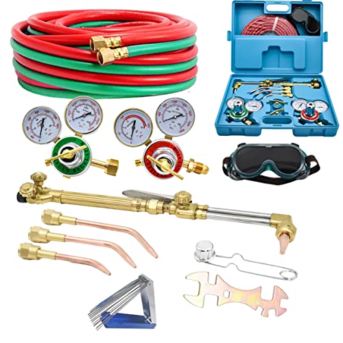 Cutting Torch Set Oxy Acetylene Torch Kit, Portable Gas Cutting Torch and Welding Kit with Acetylene Oxygen Gas Regulator Gas Hose Welding Glasses Storage Case and Accesseries