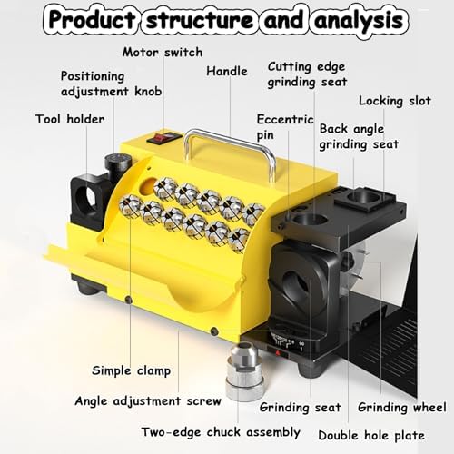 Drill Bit Sharpener Machine, Adjustable Angles 90° to 135°, for High-Speed Steel, Masonry, and Carbide