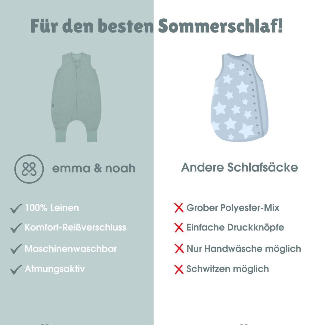 emma & noah Baby Schlafsack mit Füßen 0.5 TOG, Leinen Schlafsack mit Beinen für den Sommer, 100% Leinen, OEKO-TEX Zertifiziert, Stampelsack für Neugeborene