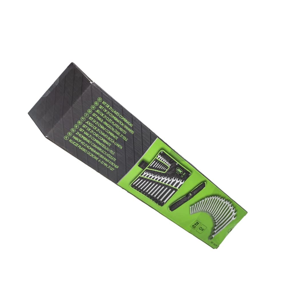 Partenopea® set di 21 chiavi combinate fisse e a stella serie chiavi inglese di manovra in acciaio al cromomo vanadio da 6 a 32 in comodo astuccio di stoffa linea jbm