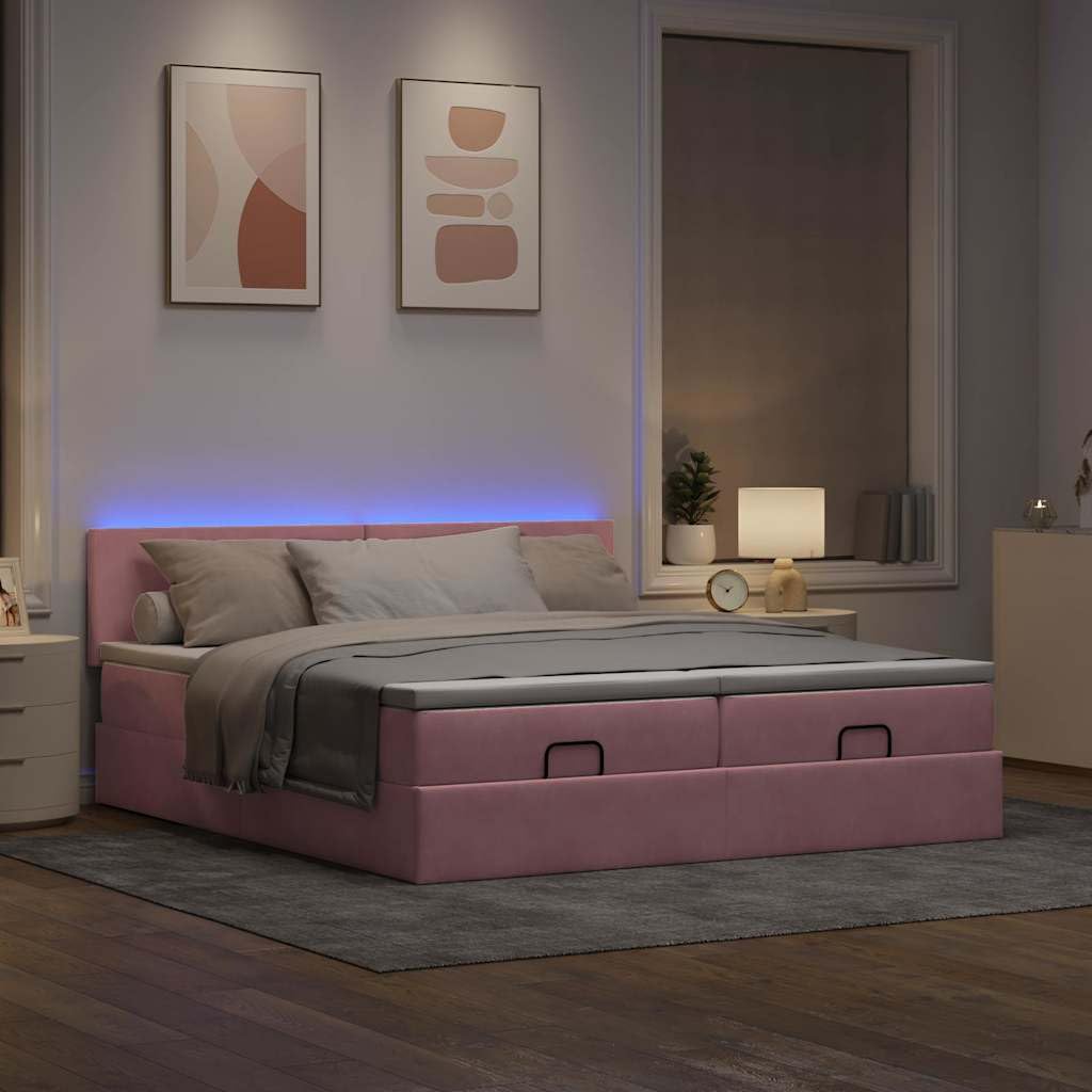 Letto pouf in velluto rosa 180 x 200 cm con materassi e LED idraulico letto matrimoniale moderno per camera da letto e camera degli ospiti