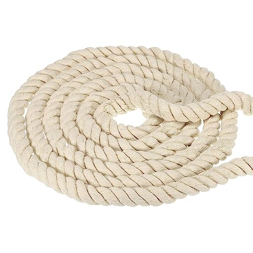 PATIKIL 3/4 Inch x 49 Feet Natural Twisted Cotton Rope, 3 Strand Tug of War Rope with Sealing Tape for Craft Railings Home Decor Beige