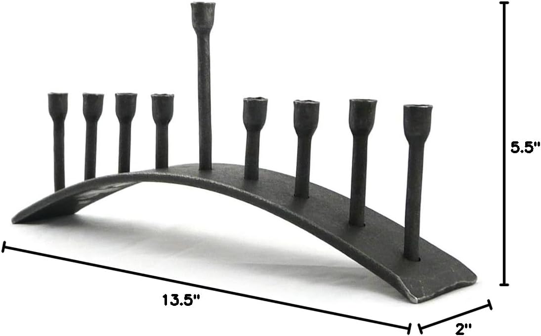 American Made Hand-Forged Iron Arch Menorah, 13.5-Inch, Made in USA