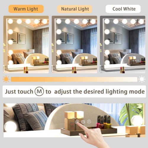 Manocorro Vanity Mirror With Lights Hollywood Makeup Mirror, Large Vanity Lighted Mirror With 15 Led Bulbs, Hollywood Mirror With 3 Color Modes For Bedroom, Tabletop Or Wall-Mounted, 23X18 Inch #TOP3