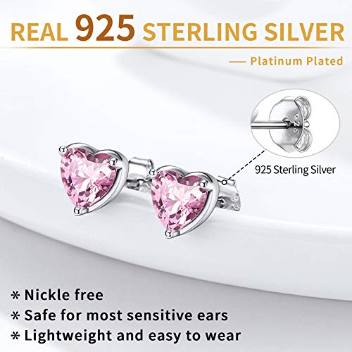 Women 925 Sterling Silver 6Mm Heart Stud Earrings Pink Tourmaline Crystal Cubic Zirconia Cz October Birthstone Earring Studs Hypoallergenic Earring For Sensitive Ears #TOP7