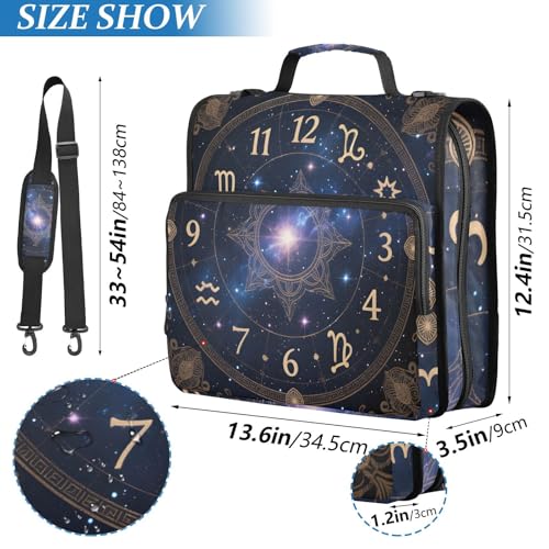 Image of 3 Ring Zipper Binder with Shoulder Strap Astrology Sun Time 1.5 inch Binders Keeper Large Capacity Multi Pockets for School Office Supplies