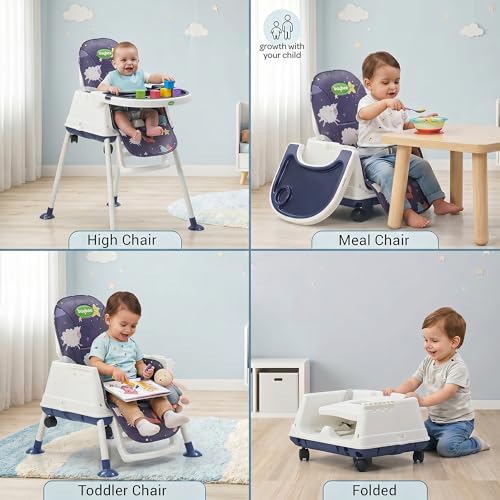Image of Baybee 4 in 1 Convertible High Chair for Kids | Foldable Baby Feeding Chair with Safety Harness, Adjustable Tray, Booster Seat | Easy to Clean, Portable Dining Chair (Navy Blue)