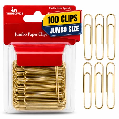 1InTheOffice Jumbo Paper Clips, Gold, Smooth, 100/Pack