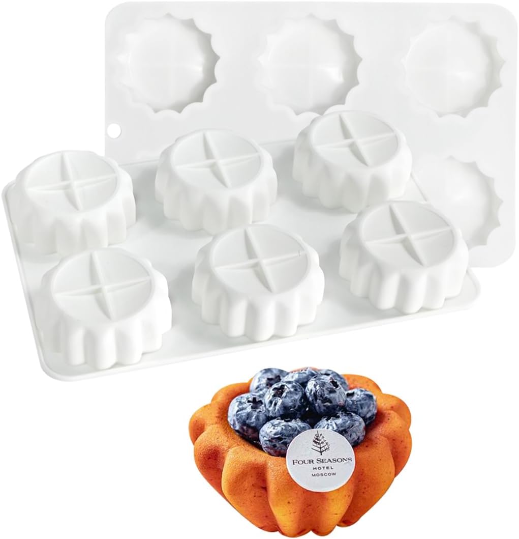 Silicone Dessert Mold 6-Cavity Egg Tart Shape Truffle, Cheesecake, Chocolate Mousse Mold for Baking, Candy, Ice Cube, Jelly – Flexible, Non-Stick, BPA-Free (E_ Egg Tart)