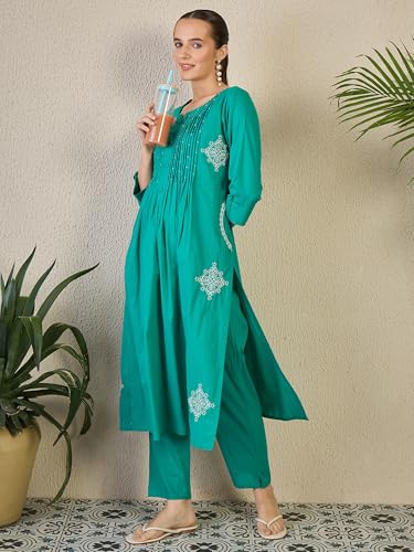 Image of INDO ERA Women's Cotton Ethnic Co-Ord Set | Kurta Pant Set | Stylish Cotton Suit Set for Women,11685 | Co Ord Set For Women Stylish |