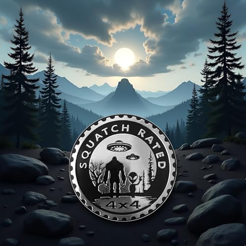 Image of Squatch Aliens Badge Rated Cars Emblem, 4 x 4 Metal Automotive Bigfoot Badge 3D Metal Car Badges Emblems Round Emblem Decals Car Badge Decals Stickers for Jeep Wrangler Vehicles SUV Trucks