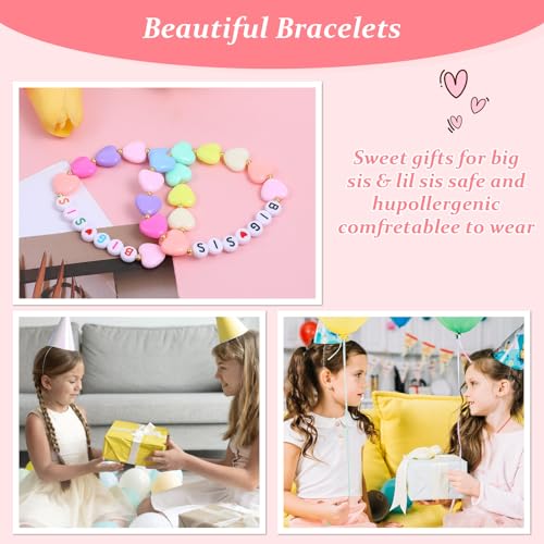Big Sis Bracelet Sister Announcement Acrylic Initial Beaded 2 Pcs Colorful Bracelets with Heart Charm Birthday Christmas Halloween New Year Gift Letter Beads Bracelet for Sister Jewelry2