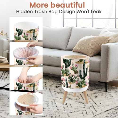 Image of Small Trash Can with Lid Beautiful seamless floral summer tropical pattern cactuses succulents 1.8 Gallon Dog Proof Trash Can Round Garbage Can Waste Bin Wastebasket for Bathroom Bedroom Living Room
