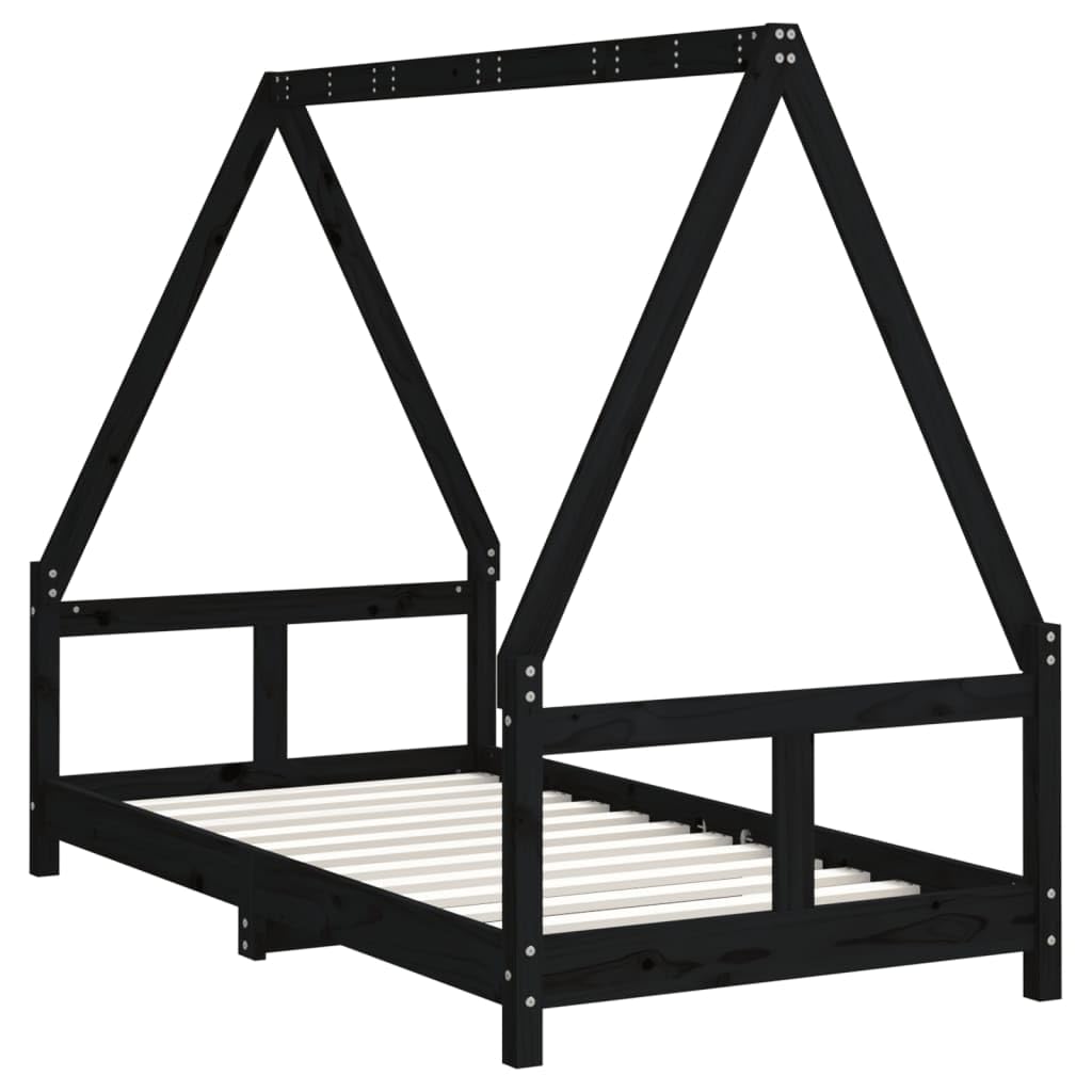 Kinderbett aus Massivholz Kiefer – Hausform Bett mit Lattenrost – 70x140 / 80x160 / 80x200 / 90x190 / 90x200 cm – Farben: Natur/Schwarz/Weiß – Kinderbett für Kinder ab 4 Jahren