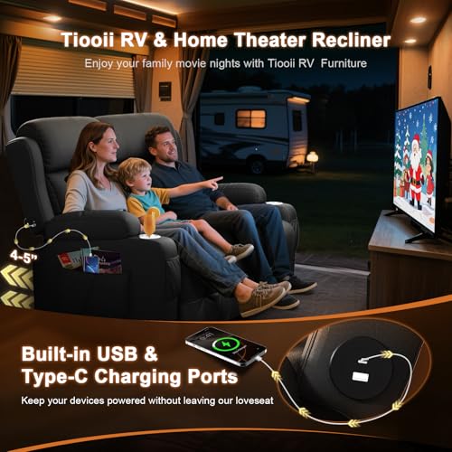 Image of Loveseat Recliner Sofa, Home Theater Seating with Massage, Reclining Loveseats with Console, Wall Hugger RV Couch Movie Theater Chairs, RV Furniture Sofas with USB, Cup Holders, Drawer for Gaming Room