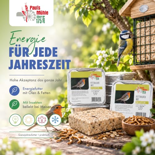 Paul´s Mühle - 12 x 300 g Fettblock mit Insekten für Vögel & Wildvögel