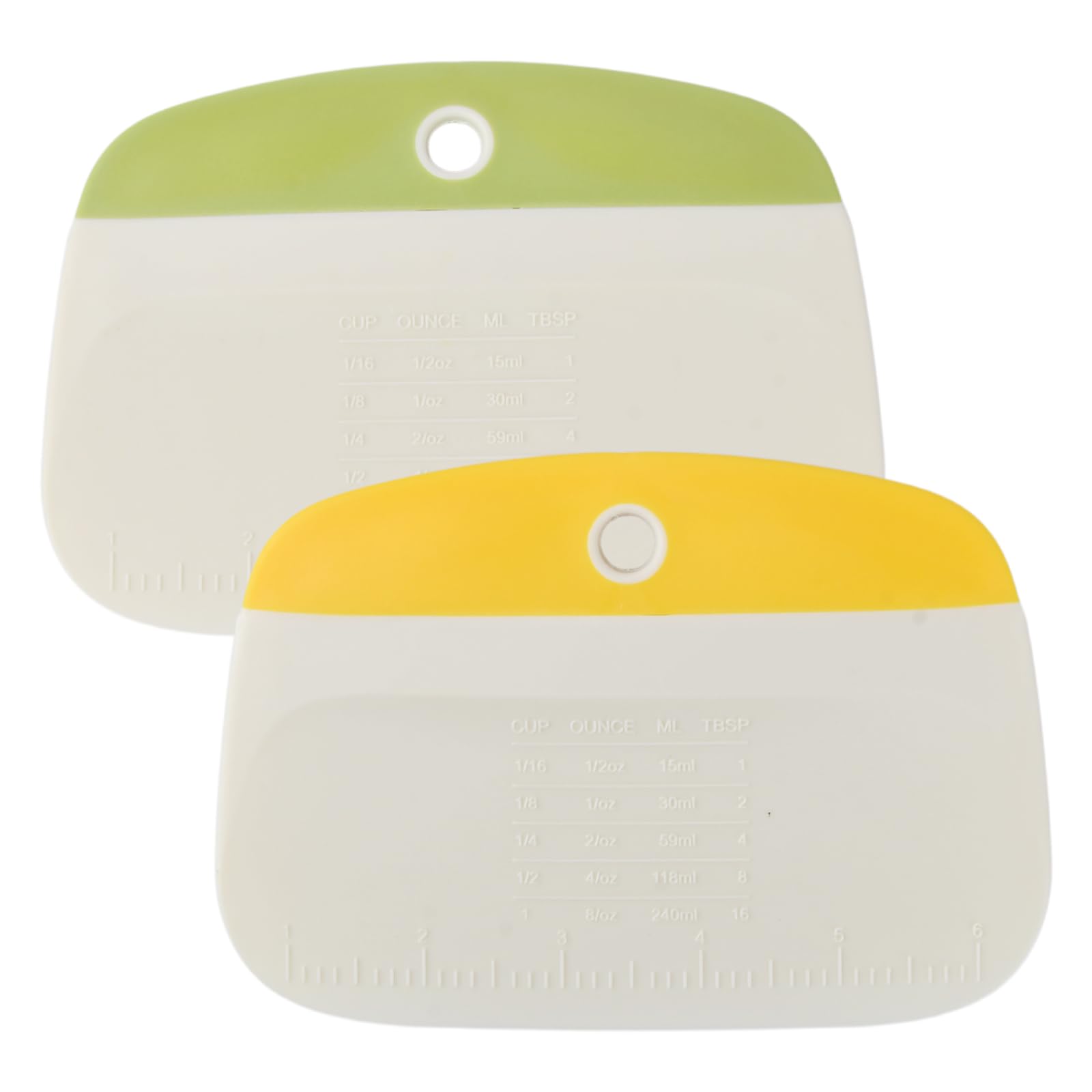 2 Piezas Rasqueta Corta Masas Plástico Alimentario Doble Cara con Escala, Espátula Rasqueta Masa Pan Repostería, Verde Amarillo Antideslizante Utensilios Panadería