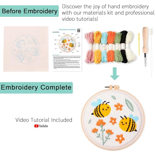 Image of REEWISLY Punch Needle Embroidery Kit, Embroidery Hoop, Essential Punch Needle Supplies,Ideal Punch Art for Beginners,DIY Adults Embroidery, Video Teaching (65232)