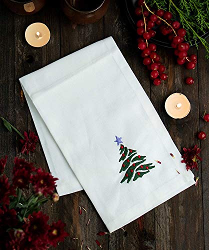 Candy Cotton Cloth Dinner Napkins,100% Cotton White Christmas Tree Embroidered Pack of 6 (17â€X17â€) -Soft and Comfortable, Reusable Fabric Napkins, Perfect Table Napkins, Cocktail Napkins for Home Use