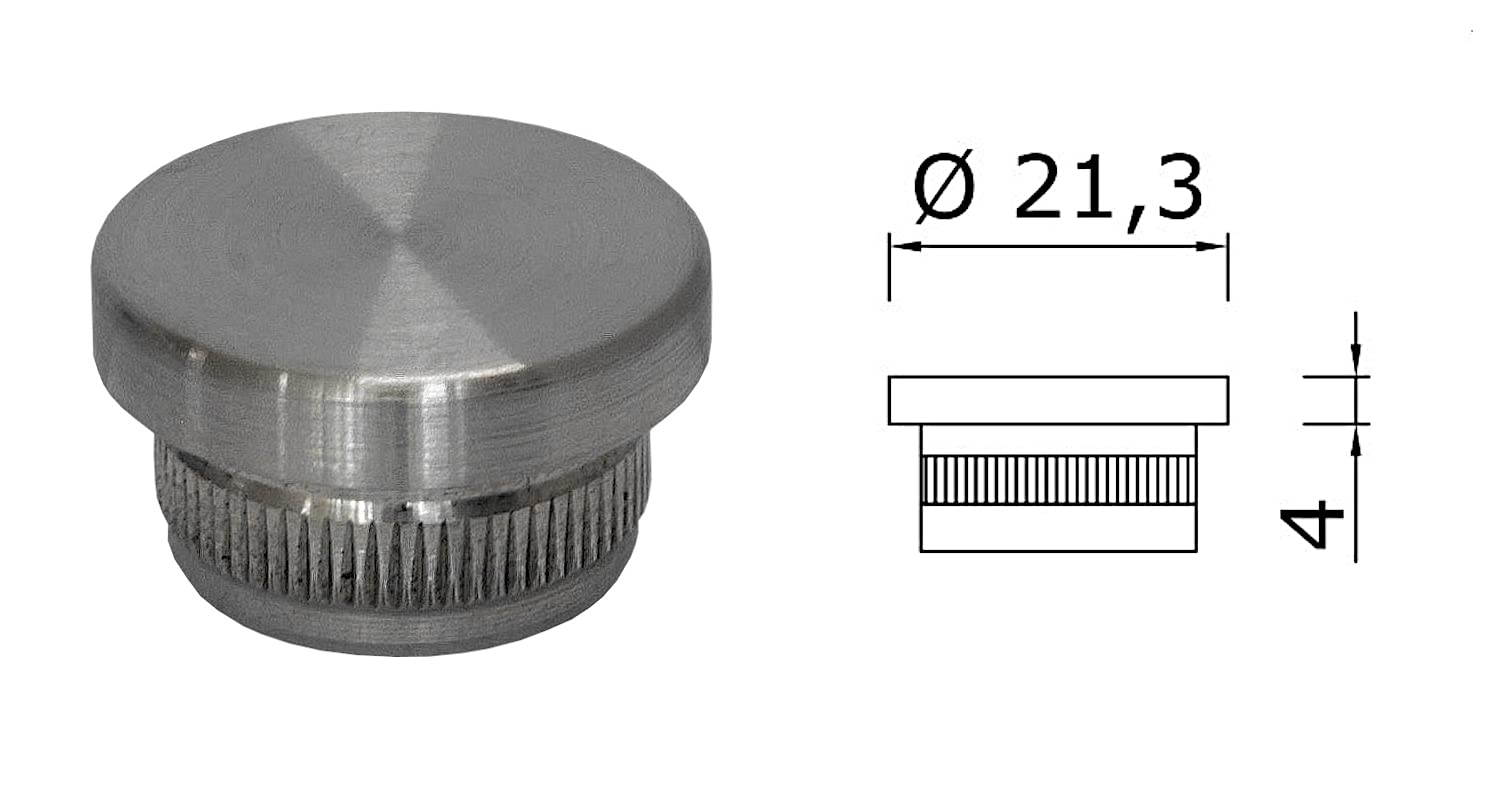 TIBU Bouchon de fin en acier inoxydable V2A pour tuyau Ø 21,3 x 2 mm plat (lot de 10) Bouchons de tuyau en acier inoxydable Obturation Couvercle de fin Tuyau de garde-corps