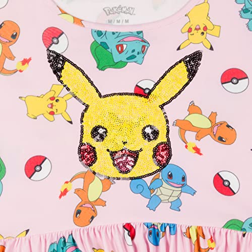Pokemon Girl's Dress with Pikachu Sequins for Little and Big Girls 4-163