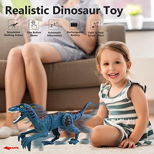 Remote Control Dinosaur Toys - Electronic Walking toys with LED Light Up&Realistic Simulation Sounds,2.4Ghz Velociraptor Robot Toys, Jurassic RC Dinosaur Christams Gifts for Boys Kids Age 5 6 7 8 9