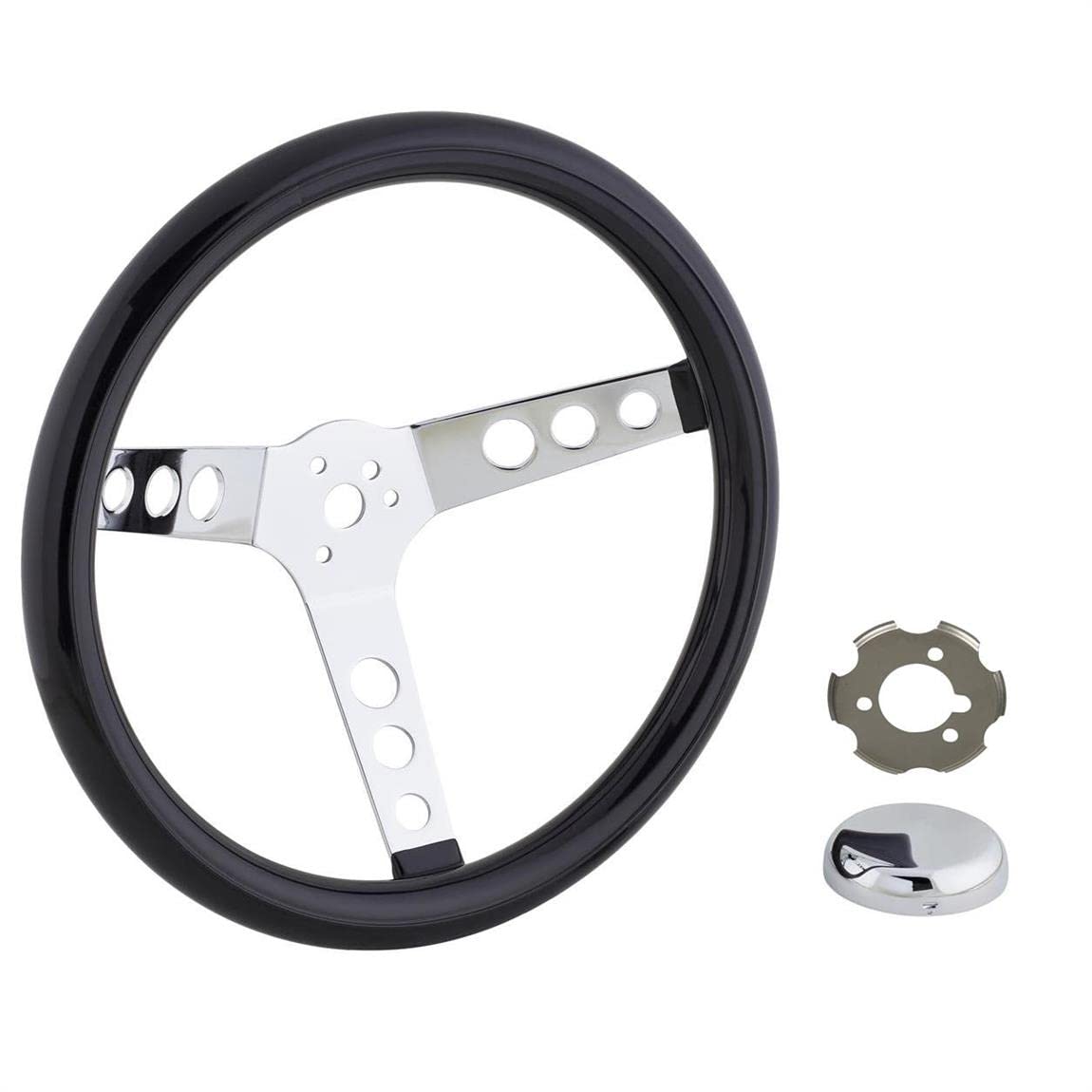 Classic 13 Inch Black Steering Wheel w/Holes & Retainer