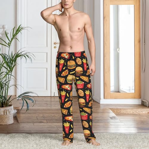 Mens Pajama Pants - Burger Hotdog Fries Print Soft Sleep Lounge Pants For Men, Casual Pj Bottoms With Pockets2