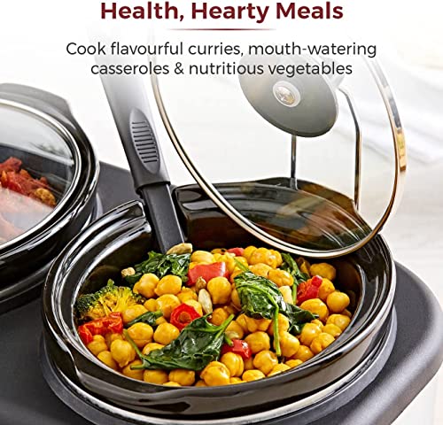 Sunvivi Triple Slow Cooker With 3 Spoons,3 Mini Pot Crock For Dips,3 Pot 1.5-Quart Crock Food Warmers Buffet Server, Dishwasher Safe Glass Lid & Ceramic Pot, Adjustable Temp, Stainless Silver #TOP3
