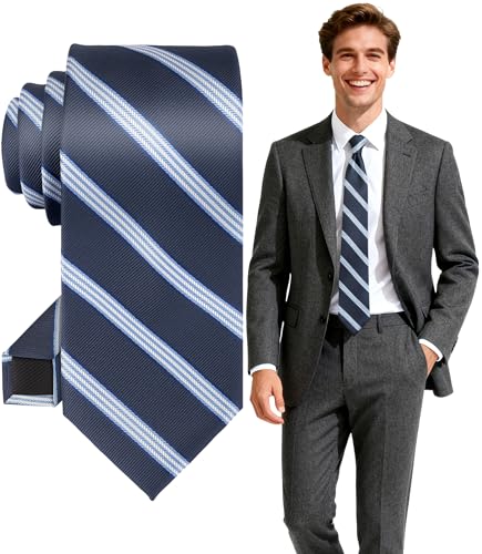 FIXSMITH Ties for Men Neckties for Men Navy Blue with White Striped Tie for Men Mens Formal and Casual Ties for Wedding Business Graduation& Party