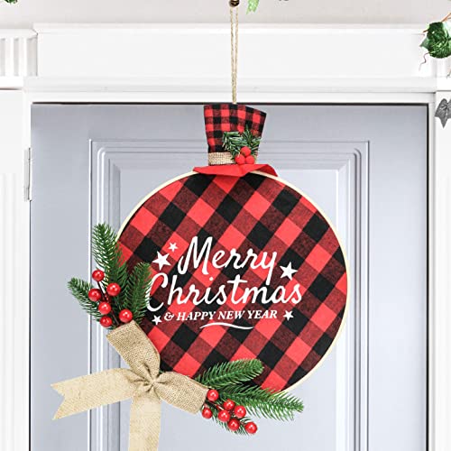 Wonnell Christmas Wreaths, 14.9 X 11.81 In Christmas Door Decorations Fall Welcome Christmas Wreaths For Front Door, Buffalo Check Plaid Fall Wreath For Home Window Wall Farmhouse Indoor Outdoor (Red) #TOP21