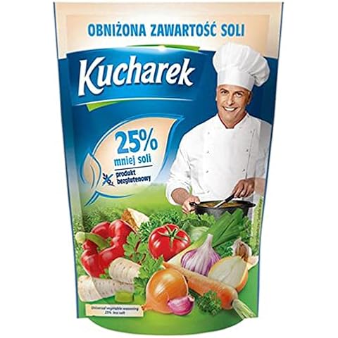 Kucharek Przyprawa Do Potraw 25% Less Salt Seasoning for Soup Meat Fish Salads 150g / 5.29oz Bag Cover