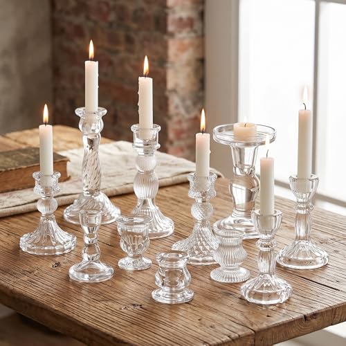 Mumufy 10 Pcs Glass Taper Crystal Candle Holders Classic Clear