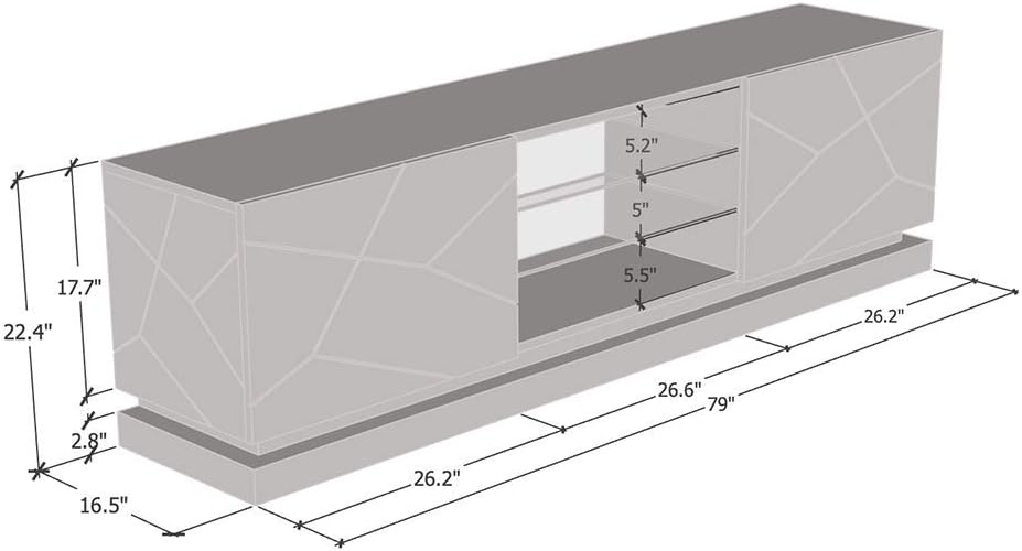 Meble Furniture Qiu Modern Adjustable 63-79 Inch TV Stand — High Gloss Finish — 22.4H x 63-79W x 16.5D inches — White