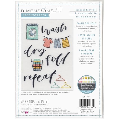Image of Dimensions 71-06264 Wash Dry Fold Embroidery Needlepoint Kit for Beginners with Printed Fabric, 5 inch x 7 inch, Multicolor, 4 Pieces