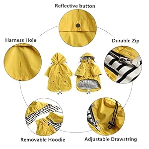 Pethiy dog raincoat Stylish Premium Dog Raincoats-small dog raincoat waterproof Zip Up Pockets, Rain/Water Resistant,Adjustable Drawstring-Yellow-XL