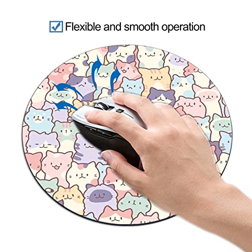 Aykdtfn Round Cute Cat Mouse Pad, Small Kawaii Funny Cat Design Mousepad, Laptop Computer Office And Gaming Desk Mat For Girl, 7.9X7.9X0.12In(02-Cat) #TOP4